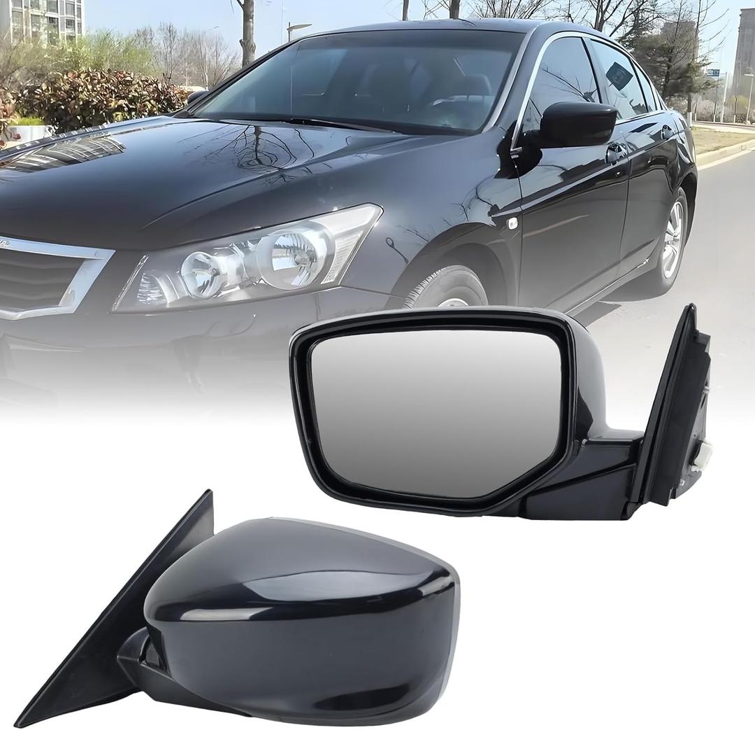 Left Driver Side Mirror Compatible with Honda Accord 2008 2009 2010 2011 2012 Power Manual Folding Non-Heated Door View Mirrors 3 Pins. ONE PACK