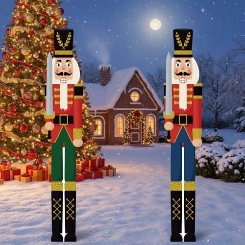 Memorywuu 2 Pcs 6ft Large Christmas Nutcracker Outdoor Decoration PVC Nutcracker Yard Stakes Xmas Signs Life Size Soldier Stakes Ornament for Driveway Front Door Garden Yard Lawn Wall