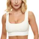 Square Neck Padded Sports Bra, Push Up Sports Bra for Women, Cute Comfy Seamless Scoop U Back Low Impact Workout Gym Yoga Bra (M)