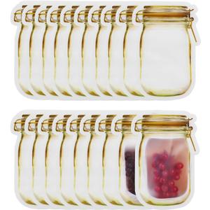 Mason Jar Bags Yellow, 20 Pcs Reusable Airtight Seal Food Storage Bags Leak-Proof Saver Bags for Travel Camping, 8 OZ
