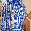 SweatyRocks Women's Tie Backless Tropical Print Halter Top and Shorts 2 Piece Vacation Outfits Blue Medium