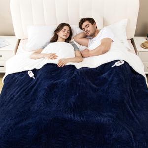 Heated Blanket Queen Size - 84"x90" Cozy Soft Jacquard Heating Blanket with 4 Heat Levels & 10 Hours Auto-Off, Jacquard Fleece, Overheating Protection, Warm Gifts, Navy