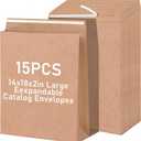 Fullhawl 15 Pcs 14 x 18 x 2 Inch Large Expandable Catalog Envelopes Manilla Kraft Peel and Seal Envelopes Light Large Mailing for Office Home Documents Magazines Photos Storage Organizing (Brown)