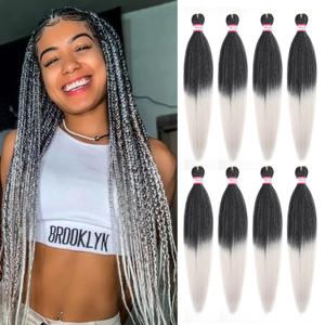 Ombre Grey Braiding Hair Pre Stretched 20 Inch 8 Packs Salt and Pepper Braiding Hair Extensions for Crochet Box Braids Twists Locs Hair Itch Free Soft Yaki Texture Hot Water Setting (20inch,#1B/Gray) (20 Inch (Pack of 8), 1B/Gray)