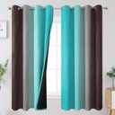 Estelar Textiler Brown and Teal Ombre Blackout Curtains 63 Inches Long for Kids Room, Thermal Insulated Gradient Full Light Blocking Grommet Blackout Drapes for Bedroom, 52Wx63L, 2 Panels