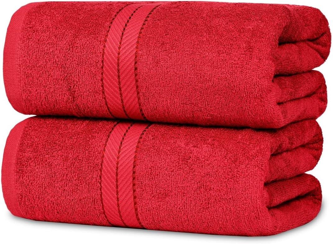 Casa Lino Bath Sheets Set Extra Large - 100% Cotton Extra Large Bath Towels - Highly Absorbent & Quick Dry Oversized Towels for Adults - 60" x 30" - Pack of 2 - (Red)