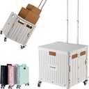 Foldable Utility Cart Folding Portable Rolling Crate Handcart with Durable Heavy Duty Plastic Telescoping Handle Collapsible 4 Rotate Wheels for Travel,Shopping, Luggage, Office, Teacher(White)