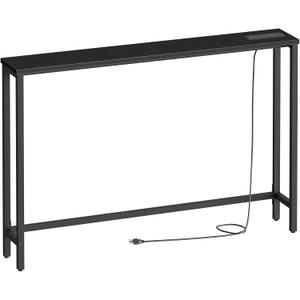 HOOBRO 47.2" Skinny Console Table with Power Outlets, 5.9" Behind Couch Table with Charging Station, Narrow Sofa Table, Long and Thin Table for Entryway, Living Room, Black BB15XG01G1