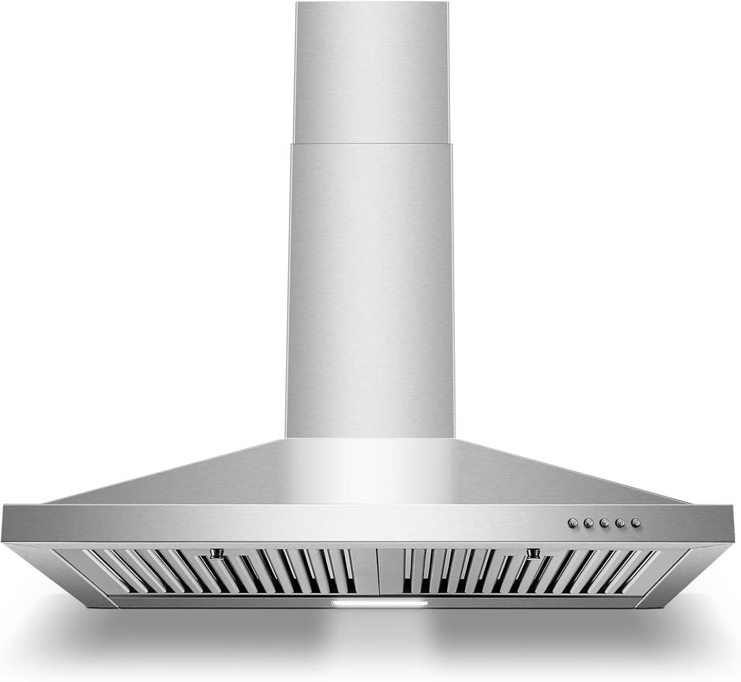 Range Hood 30 inch, Wall Mount Range Hood Ducted/Ductless, Kitchen Hood in Stainless Steel, Vent Hood with Baffle Filters, 3 Speed Fan, Push Button Control, Energy-Saving LED Light
