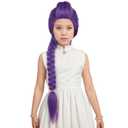 yuehong Long Kid Purple Braided Anime Cosplay Wig Cartoon Movie Role Wig Heat Resistant Synthetic Fibers Soft Durable Breathable Costume Hair