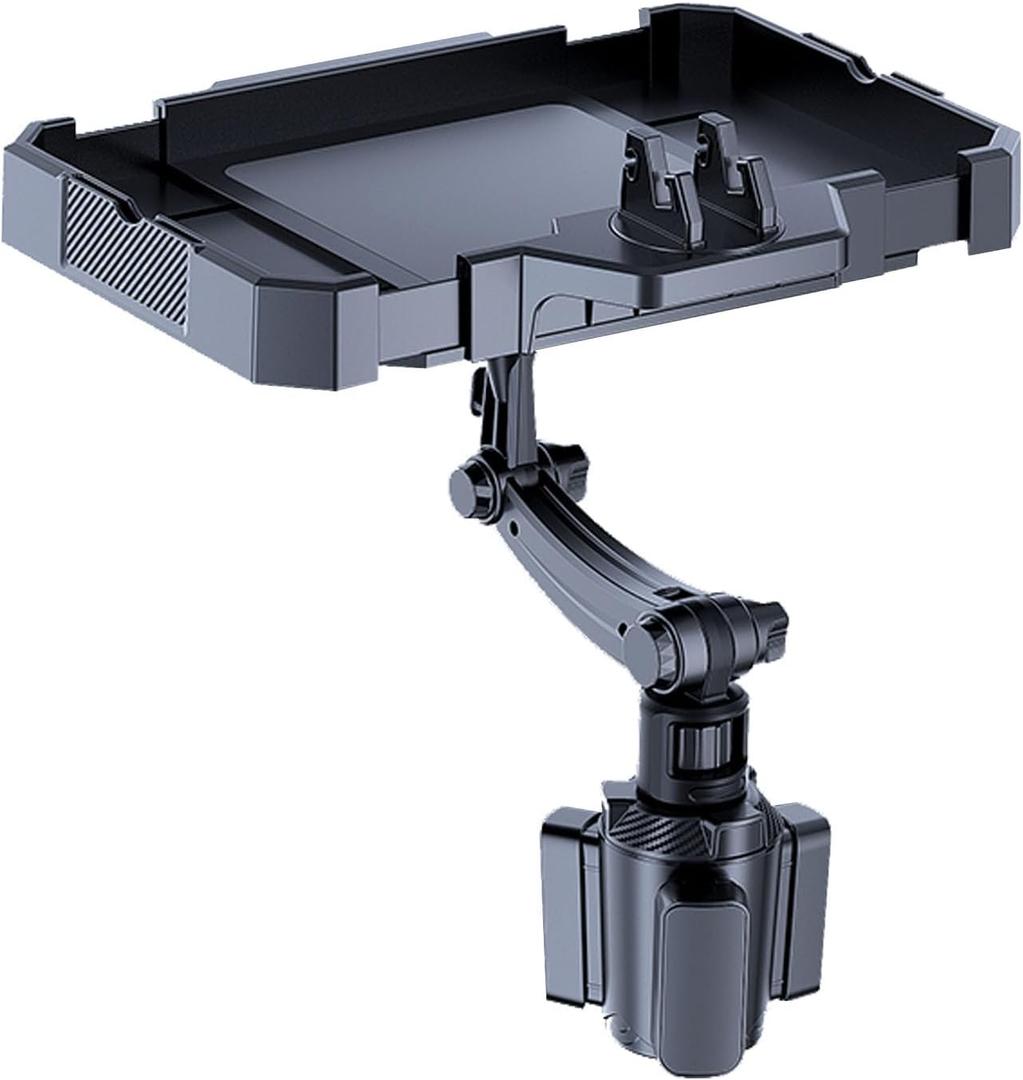 Larger Car Cup Holder Tray, 9~11 inch Expandable Car Food Tray for Eating Hamburger/Snacks, Car Travel Cup Coffee Table Stand 360 Rotating Tray Table with Phone Holder, Road Trip Essentials
