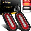 Partsam 2Pcs 6.3" inch Oval Truck Trailer Led Tail Stop Brake Lights Taillights Running Red and White Backup Reverse Lights, Sealed 6.3 inch Oval led Trailer Tail Lights w reflectors Flush Mount