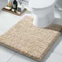 Yimobra Toilet Rugs U Shaped 24x20, Ultra Soft and Water Absorbent Bath Mats, Non Slip Fluffy Luxury Microfiber Contour Bath Rugs for Toilet, Dry Quick, Machine Washable, Light Beige and White