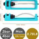Lawn Sprinkler, Oscillating Sprinkler with 18 Hole Brass Nozzles, Gardening Tool Watering for Lawn & Garden Covers up to 3,600 sq.ft, Nozzle Cleaning Tool Build on the End of the Product, Blue