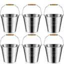 6 Pcs Metal Beer Bucket ,Galvanized Metal Ice Bucket with Handle Round Pail for Summer Pool Wedding Christmas Party Supplies