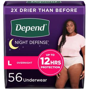 Depend Night Defense Adult Incontinence Underwear for Women - Overnight Absorbency - Blush