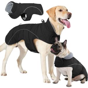 LIANZIMAU Dog Winter Coat with D Ring Leash Built in Waterproof Windproof Reflective Warm Winter Jacket Adjustable Tail Insulated Apparel for Dogs (XXX-Large, Black)
