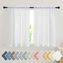 Bathroom Window Curtains, Rod Pocket Semi Sheer Linen Drapes Short Small Curtains Privacy with Light Filtering for Kitchen/Nursery, White, W52 x 45", 2 Panels
