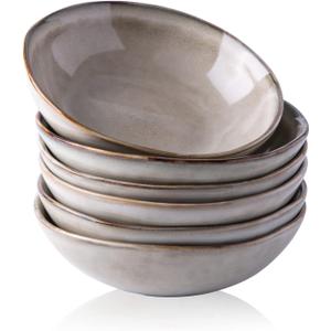 AmorArc Ceramic Cereal Bowls Set of 6, 24 oz Handmade Stoneware Bowls Set for Cereal Soup Salad, Stylish Kitchen bowls for Meal, Dishwasher & Microwave Safe, Reactive Glaze-Cappuccino