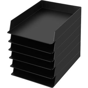 Wenqik 6 Pcs Stackable Paper Trays Rectangular Plastic Desk Holder Desktop Document File Organizer Storage Letter for Office Classroom (Black)