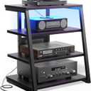 AV Media Stand with Outlets, Media Console with LED Lights, Stereo Racks and Stands with Storage Shelves, Media Audio Tower Cabinet, Black Enoby (23.6-in)