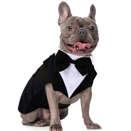 DORA BRIDAL Dog Tuxedo for Medium Dogs, Dog Suit and Bowtie, Formal Dogs Wedding Outfit, Pet Tuxedo and Bandana Set Valentines Birthday Costumes for French Bulldog, Pomeranian, Dachshund, Black, M