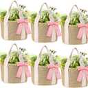 6 Pcs Burlap Tote Bags, Woven Straw Beach Bags for Bridesmaid Gifts, Bachelorette Favors, Wedding, Beach Party(White)(White, Pink)