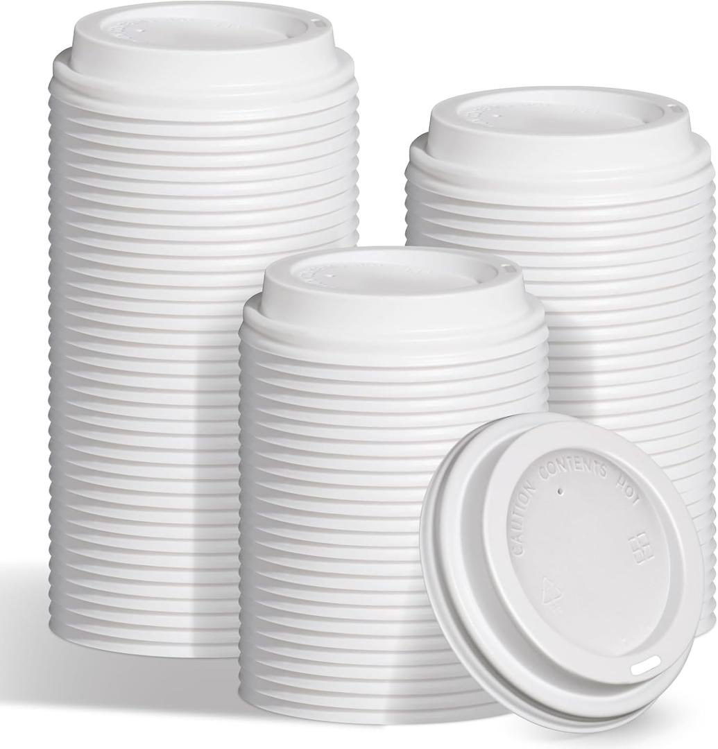 150 Pack Plastic Coffee Cup Lids for 10, 12, 16, 20, 22 oz Paper Cups, 90 mm/3.5 inches, Disposable Dome Coffee Lids for Tea, Hot Chocolate, Espresso, White