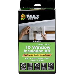 Duck MAX Strength Window Insulation Kit, Winter Window Seal Kit Fits up to 10 Windows, Heavy Duty Shrink Film Cuts to Size for Easy Indoor Installation, Window Tape Included, 62 In. x 420 In., Clear