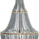 Creative Co-Op Metal and Draped Wood Bead Chandelier, Light Blue/Grey
