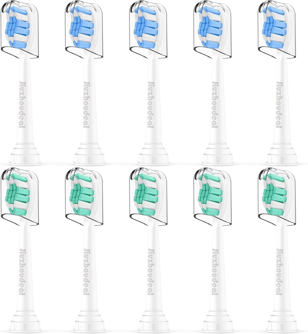 Replacement Toothbrush Heads Compatible with Philips Sonicare, Brush Heads for Sonicare C2 Plaque Control Protective Clean 4100 5100 6100 Electric Toothbrush White&Blue, 10-Pack