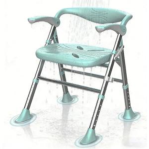 Shower Chair, Shower Chair for Elderly & Disabled, Heavy Duty Bath Stool with Arms and Back, Adjustable Height, Non-Slip Shower Bench Seat, Safe Foldable Bath Assist for Seniors Inside Bathtub Shower