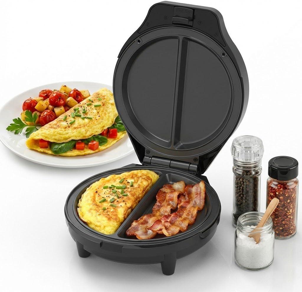 Dual-Zone Electric Omelette Maker,Omelette Maker Electric,1000w Rapid Double-Sided Egg Cooker With Non-Stick PlatesAnti-Silp Base Anti-Scald Handle Cool-Touch Handle for Home,Dorm&Travel