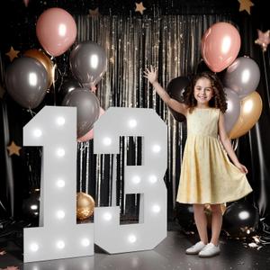 imprsv Marquee Numbers Large 13th-Birthday Decorations: 3ft Light up Balloon for Party Big 13 Year Old Girl Boy Official Teenager Birthday Decoration Foam Board Wall
