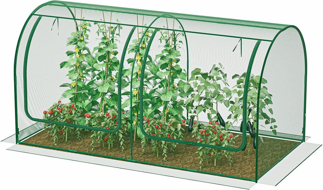 98x49x49in Garden Plant Netting Mesh Cover for Raised Bed with Roll-up Zipper Door for Vegetables Fruits, Large Tunnel Gardening Net, Green