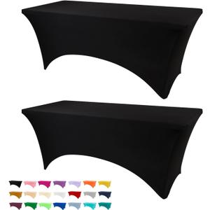 BDDC Table Covers for 6 Foot Tables, 2 Pack Black Washable and Wrinkle Resistant Stretch Tablecloths Rectangle 6ft for Events, Wedding, Banquets, Parties