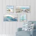 Ocean Pictures Wooden Artwork Framed - Seascape Rolling Wave Painting Multi-Panel Wall Art Prints for Living Room Overall 48"W x 32"H