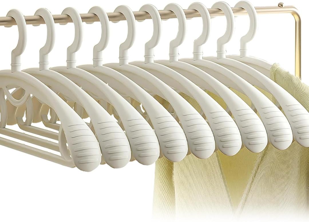 Plastic Clothes Hanger, Extra Thick Plastic Wide Shoulder Adult 360 Degrees Rotate Slip Resistant Standard Clothing Hanger Ideal for Everyday Use White 10 Pack