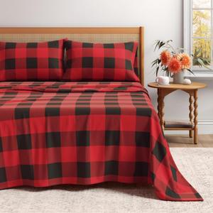 Great Bay Home Flannel Sheet Set Full Size - 100% Turkish Cotton, Double-Brushed, Printed Bed Sheets - Ultra-Soft, Cozy, 4-Piece Bedding Set (Buffalo Check Red/Black)