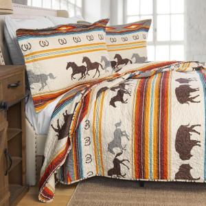 CARSTENS, INC. Western Aztec Country Bedding Set, Southwestern 2-Piece Microfiber Quilt Set, Wrangler Western Stripe, Twin