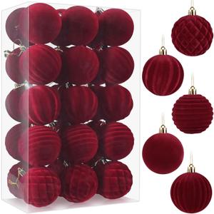 30pcs Velvet Christmas Ornaments Balls, 2.36 Inch Flocked Red Shatterproof Baubles with Hanging Strings, Elegant Velvet Ball Ornaments for Xmas Tree, Holiday Party & Home Dcor (Red)