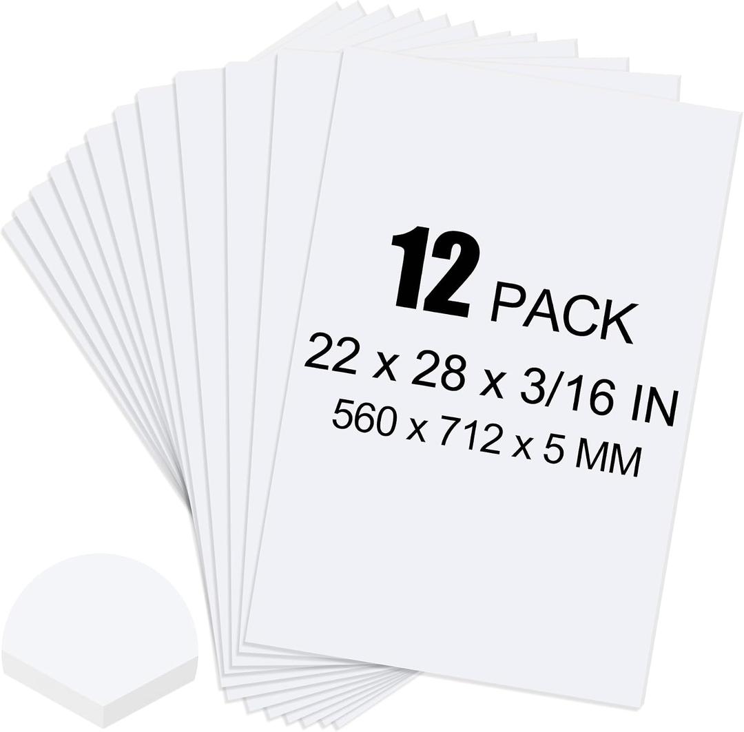 ToLanbbt 12 Pack White Foam Board, 22 x 28 x 3/16" Thick Foam Core Acid Free Poster Foamboard for Art Craft Projects, Painting, Displaying, Signage, Wedding, School