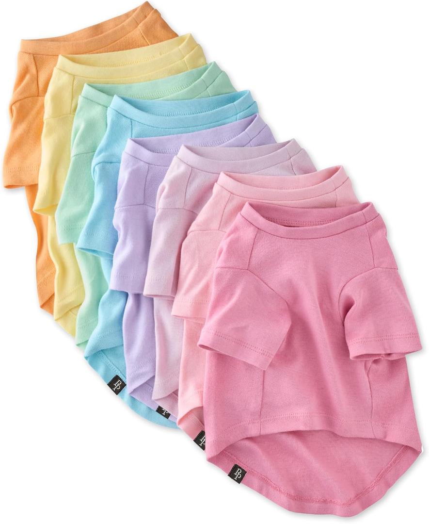 Toby II - The Perfect Tee, 8 Pack Short Sleeve Pet T-Shirt 100% Organic Cotton Tees Clothes for Small, Medium, Large Dogs, Rainbow Pink, Small