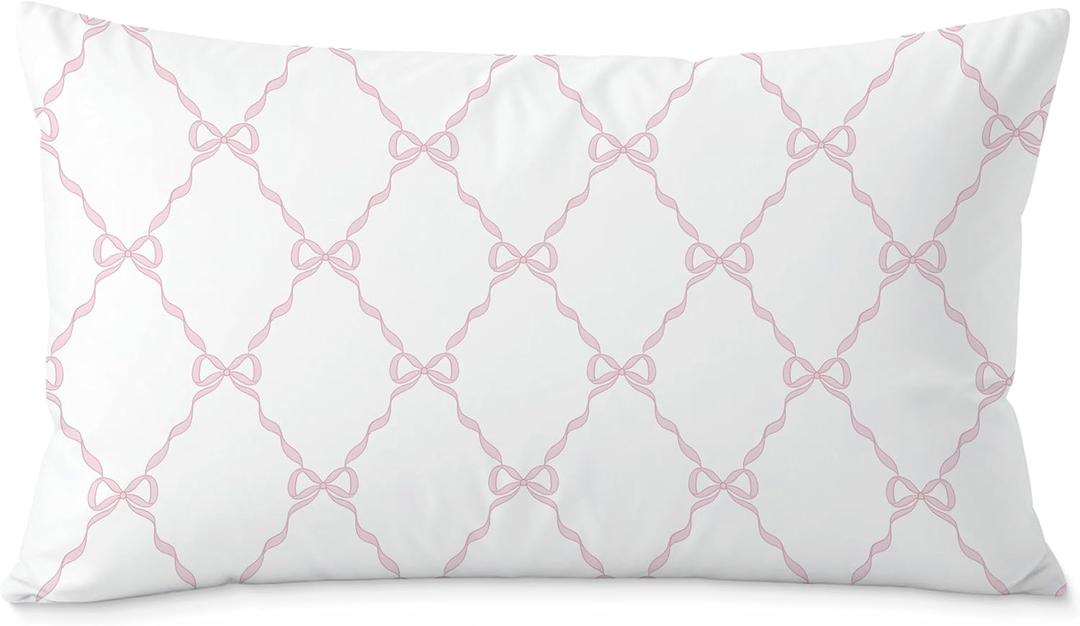 Pink Coquette Bow Pillow Covers 12x20, Preppy Bow Room Decor, Preppy Pink Pillow Covers, Girly Bedroom Dorm Decor, Coquette Stuff
