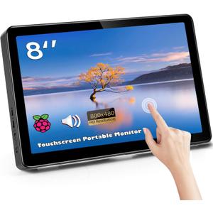 Ulrhzar 8 Inch Small Touchscreen Monitor mini PC Raspberry Pi Screen HDMI USB-C Portable Monitors IPS LCD Display 800x480 for 4/ 3/ 2/ Zero/ B/ B+ Win11/ 10/ 8/ 7