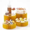 HeiMma 4 Pack Buffet Risers, Foldable Accordion Food Display Risers with Acrylic Disc, Dessert Table Display Set, Cardboard Paper Cupcake Cake Stand for Party Cylinder Stands for Parties Drink Collectibles Jewelry Figures, Multi-height, Yellow Gold