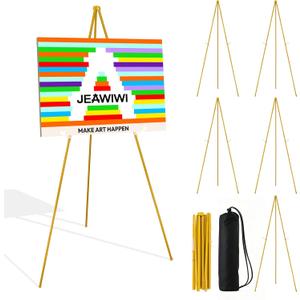 JEAWIWI 6PCS Golden Easel Stand for Wedding Sign Stand, 66 Inch Adjustable Metal Easels for Display, Portable Folding Easel for Wedding, Display Show, Arts, Poster with Portable Bags