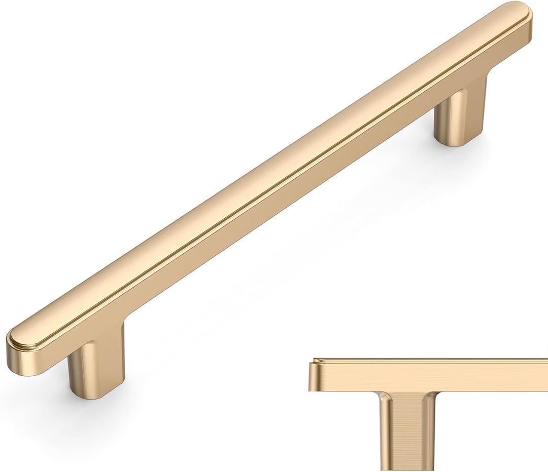 Amerdeco 10 Pack Brushed Brass Cabinet Pulls 5 Inch(128mm) Hole Center Drawer Pulls Cabinet Hardware Kitchen Cabinet Handles for Bathroom ZH0065