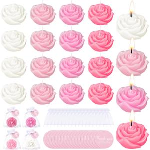 Treela 24 Set Flower Candles Wedding Favor for Guests Mini Pink Rose Shaped Tealight Candles for Return Gift Wedding Birthday Bridal Shower Housewarming Party