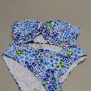 SOLY HUX Women's Bandeau Bikini Set Tie Knot Front Frill Strapless High Waisted Bathing Suit Two Piece Swimsuit, S